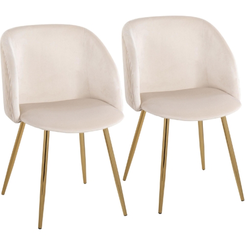 Fran Dining Chair in Pleated White Velvet Waves & Gold Metal (Set of 2)